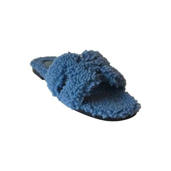 Hermes Oran Teddy Sandals Blue